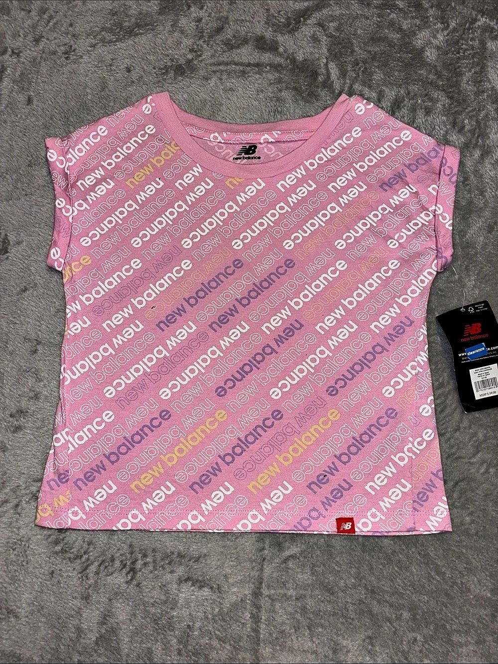 New Balance Girls Color Block Short Sleeve Tee Pink & Purple Small NWT
